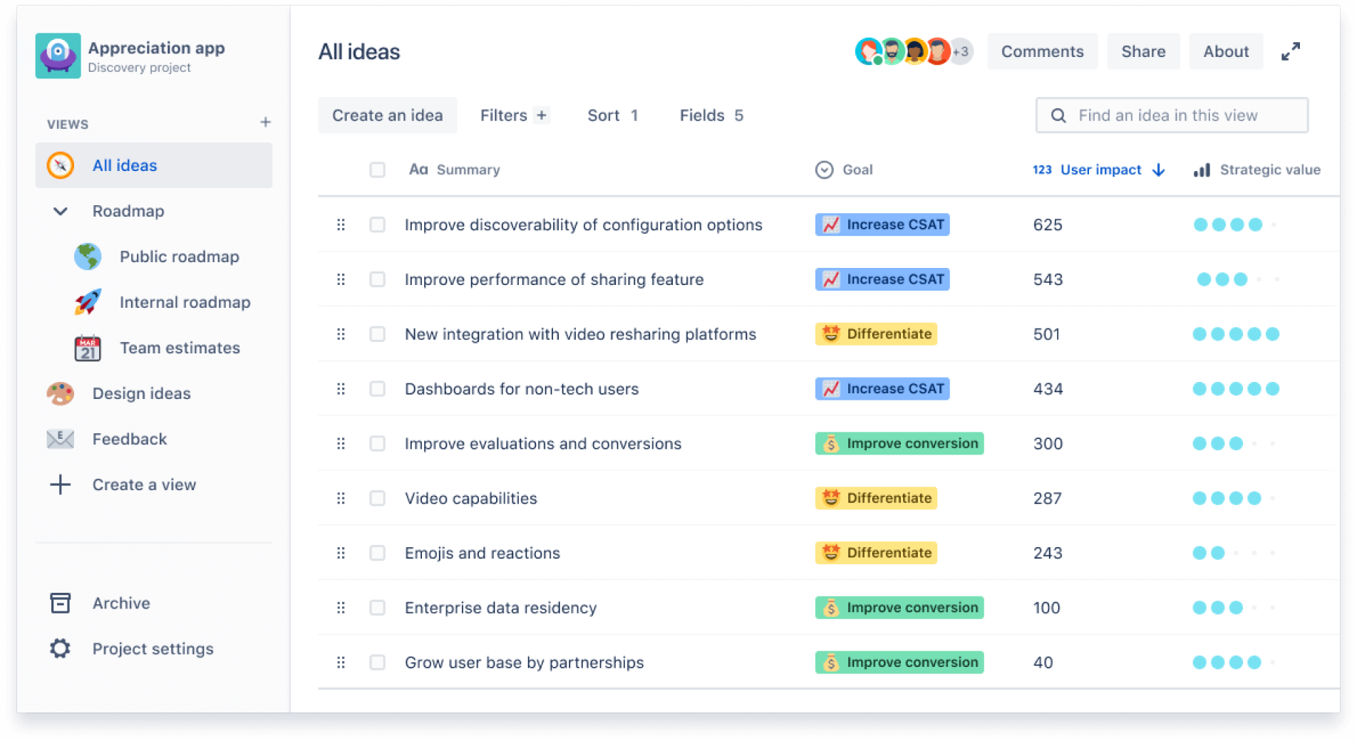 Captura de pantalla de Jira Product Discovery.