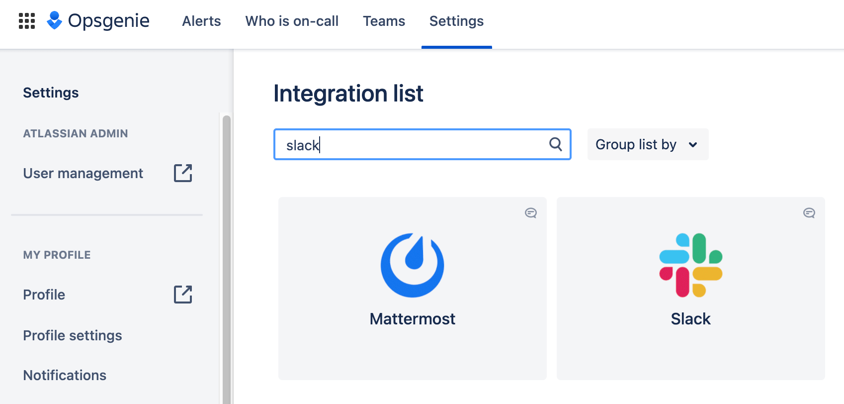 Opsgenie add slack integration screenshot