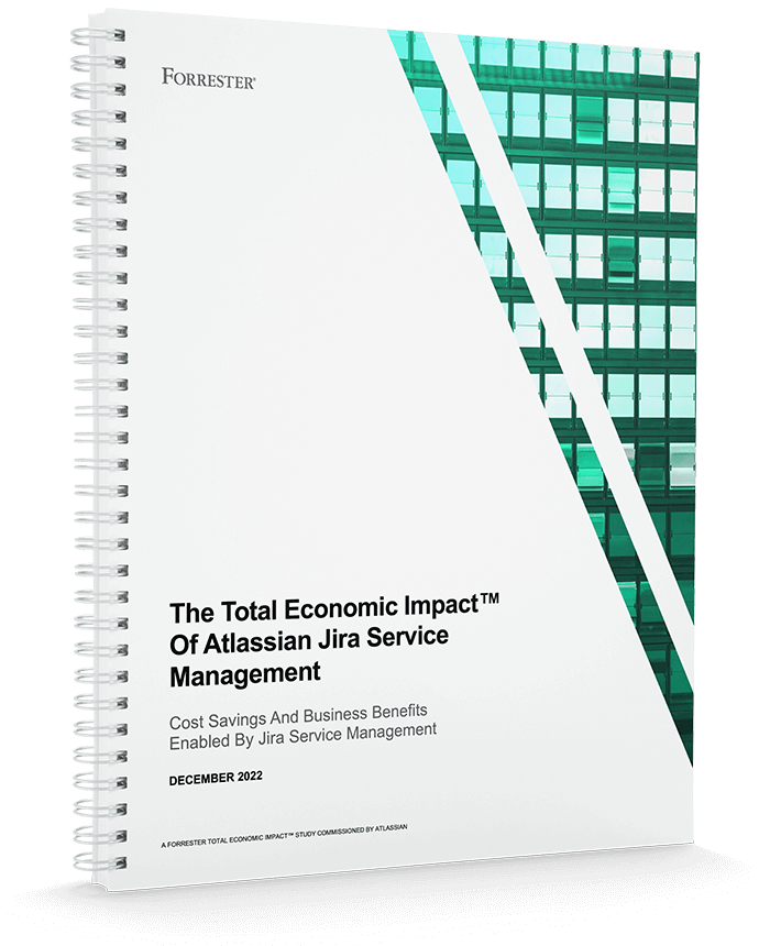 Capa de caderno espiral intitulado: "The Total Economic Impact TM of Atlassian Jira Service Management"