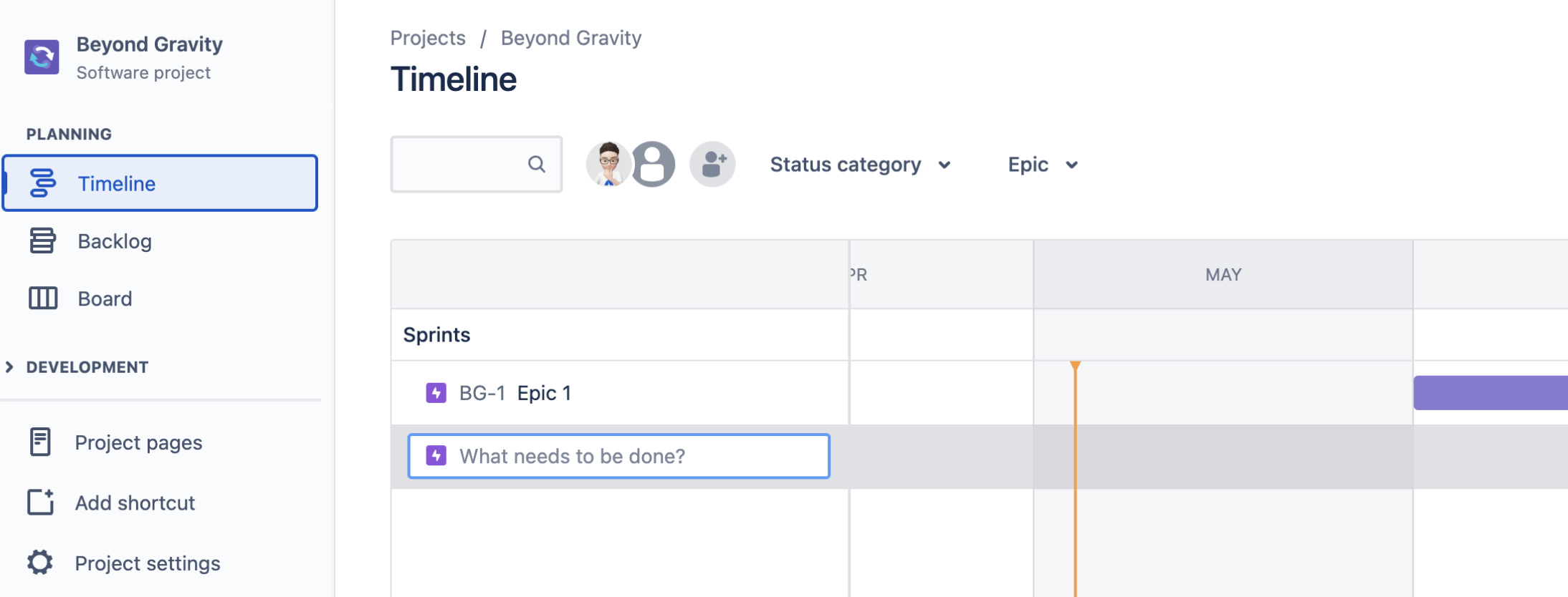 Crear un epic en la vista de Cronograma de Jira Software