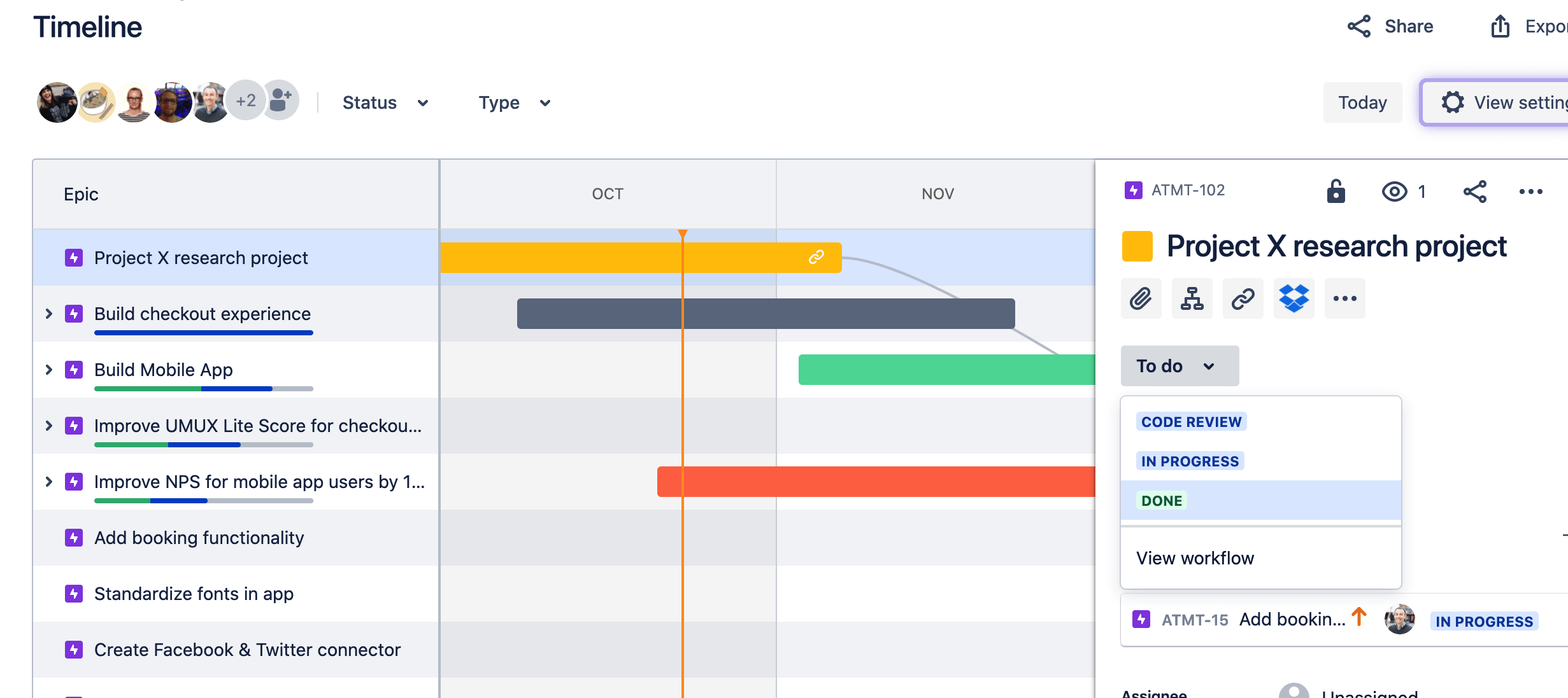 Completar tu epic en la vista de Cronograma en Jira Software