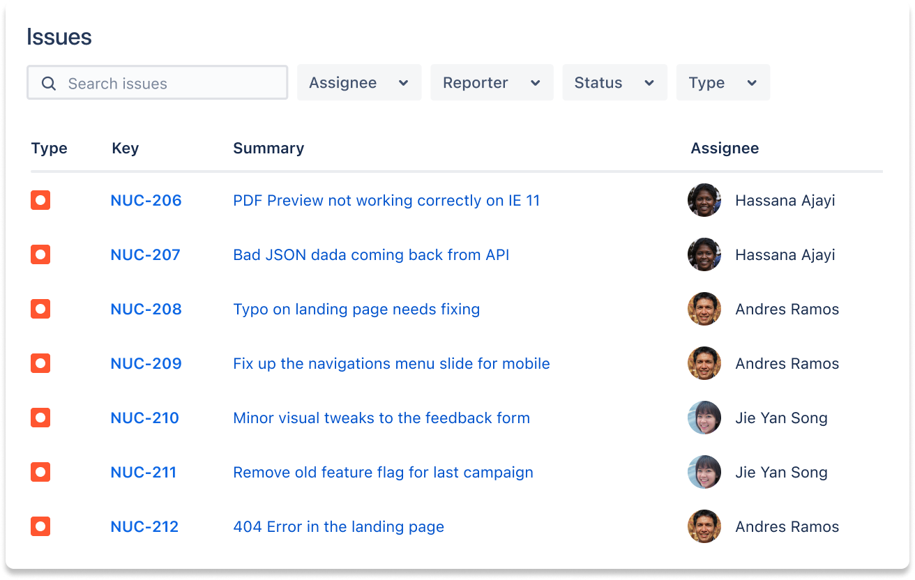 Screenshot van JSW-issues