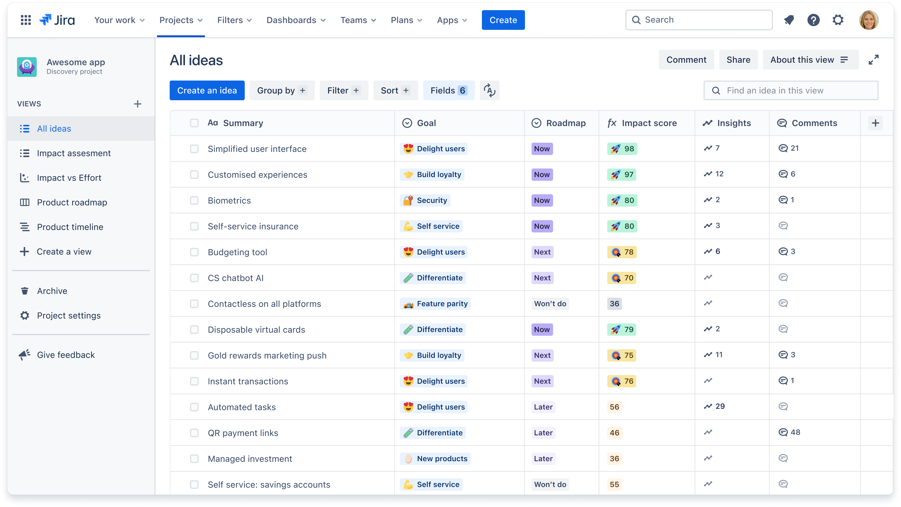 list view screenshot