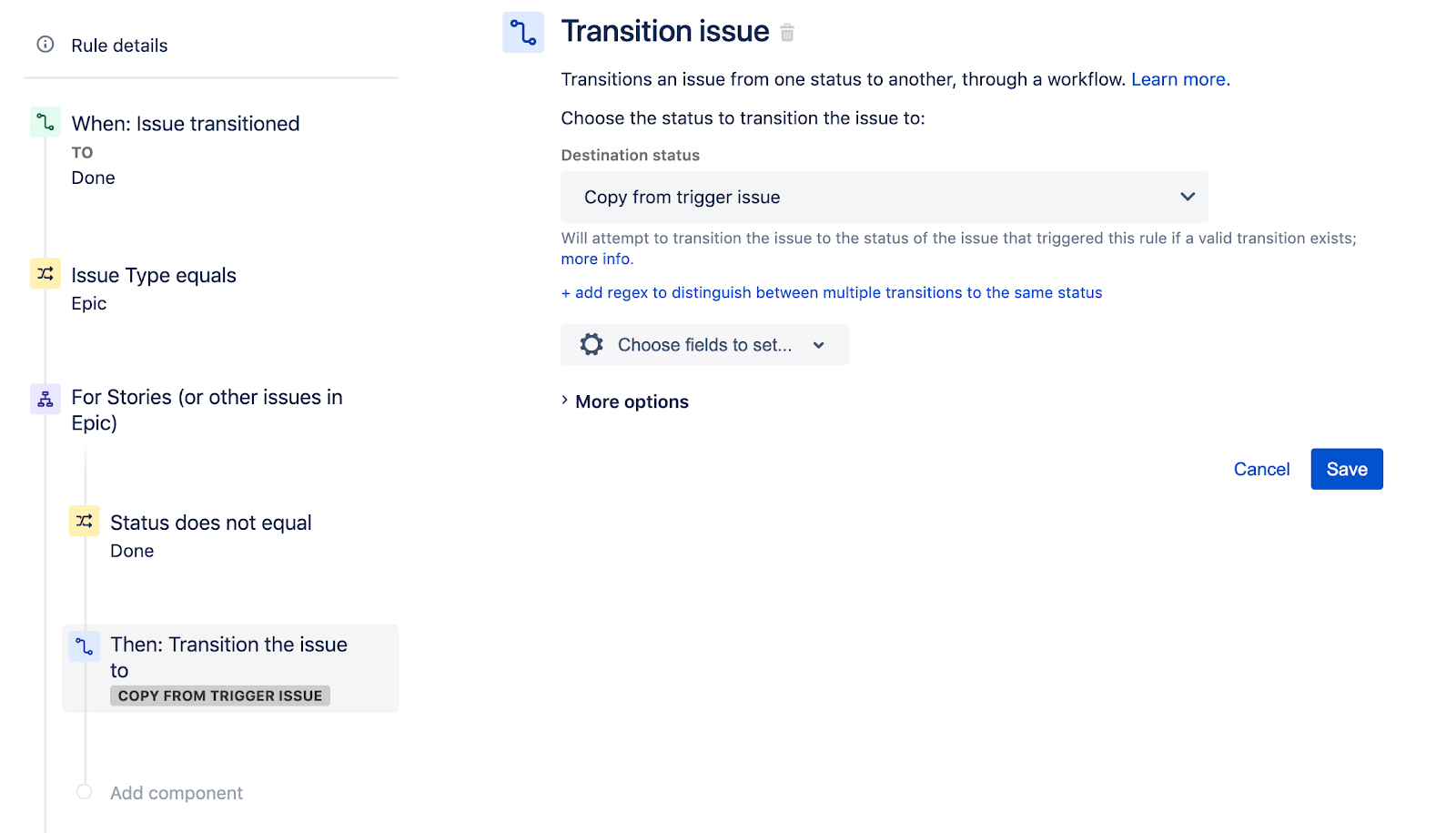 Asignar estado de destino en Cambiar estado de incidencia en Jira Software