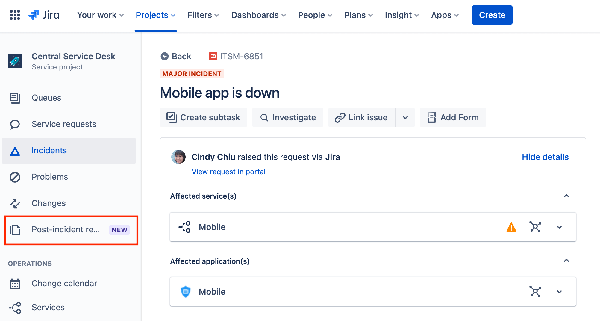 Jira Service Management에서 인시던트 사후 검토에 액세스